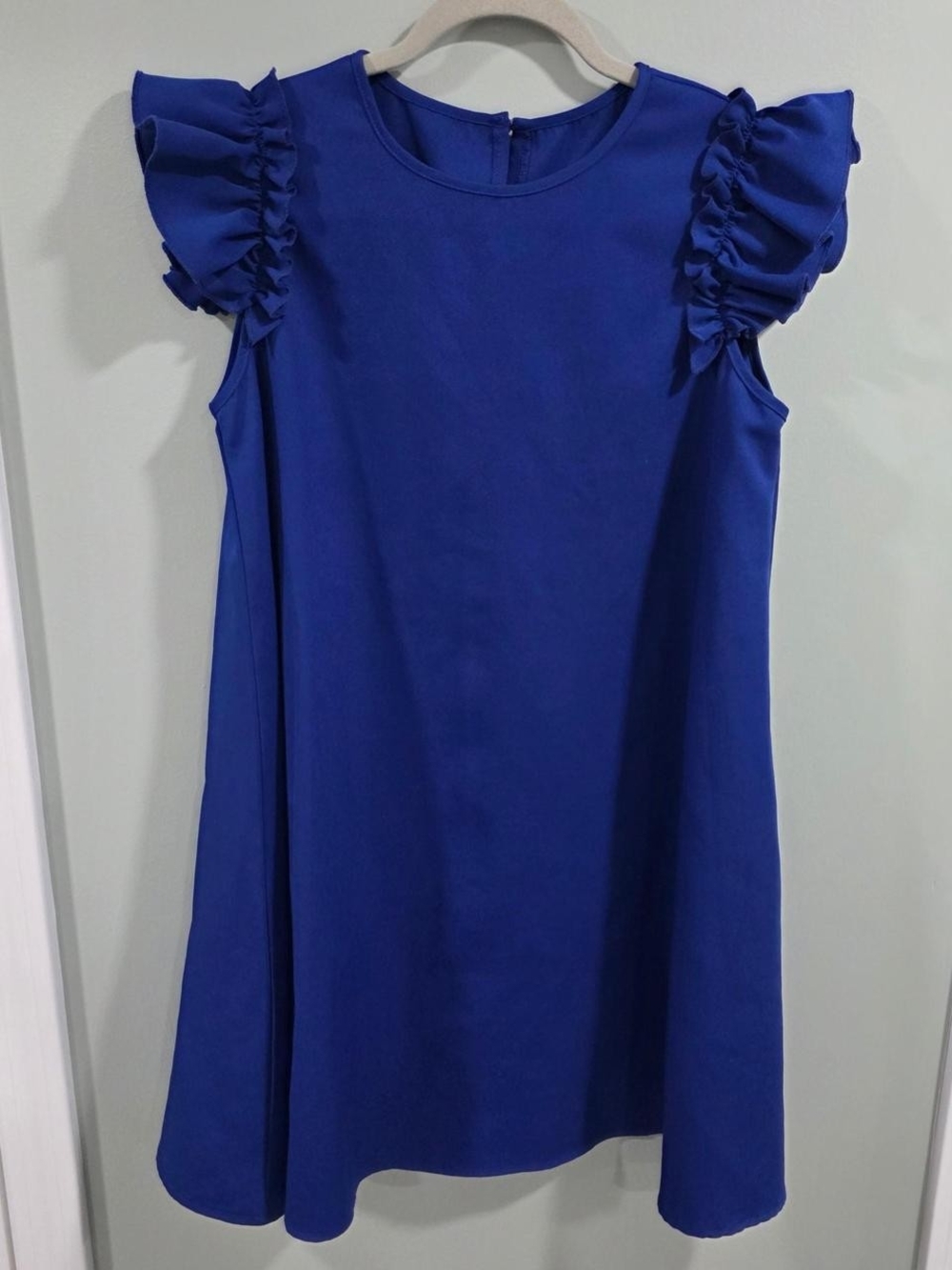 Royal Blue Midi Dress with Ruffle Sleeves